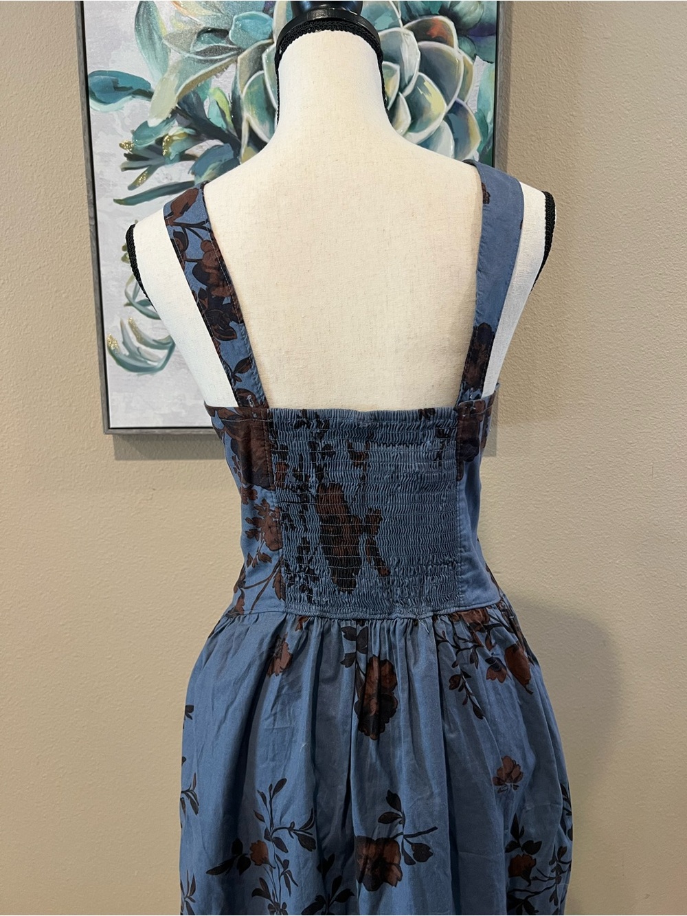 Free People Blue Floral Midi Dress with Brown Blooms - Picture 9 of 13